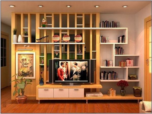 Vách ngăn phòng khách bằng gỗ