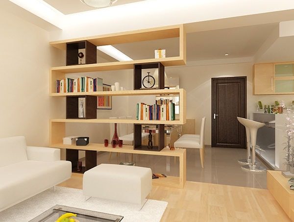 Vách ngăn phòng khách bằng gỗ