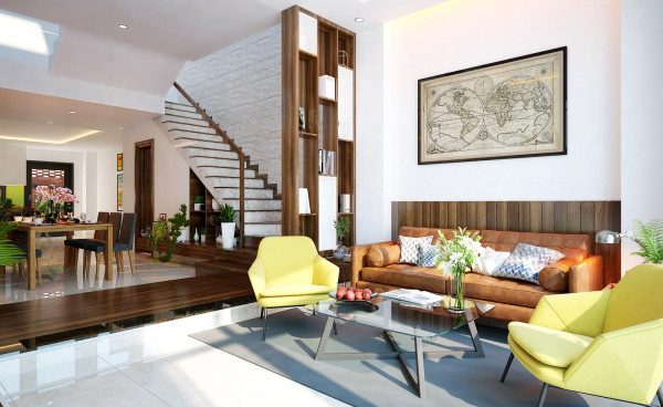 Vách ngăn phòng khách bằng gỗ