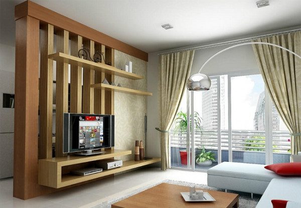 Vách ngăn phòng khách bằng gỗ