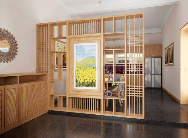 Vách ngăn phòng khách bằng gỗ