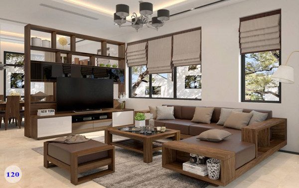 Vách ngăn phòng khách bằng gỗ