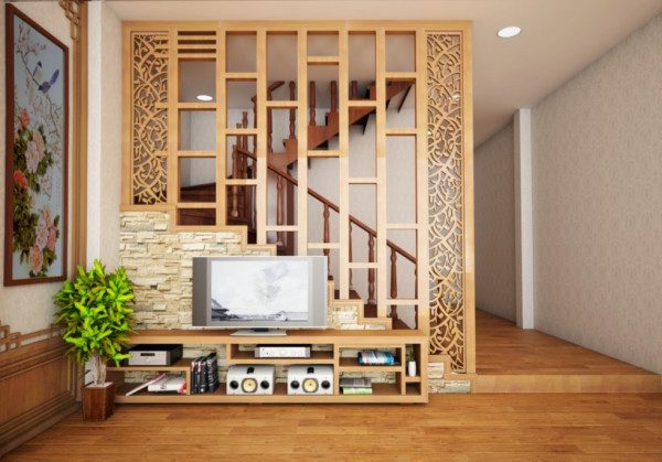 Vách ngăn phòng khách bằng gỗ