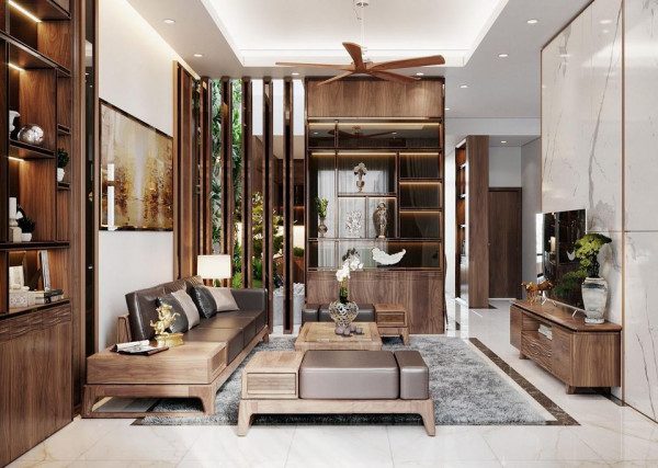 Vách ngăn phòng khách bằng gỗ công nghiệp - Nội Thất Ocean