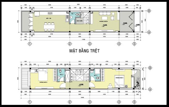 bản vẽ kết cấu nhà phố 2 tầng