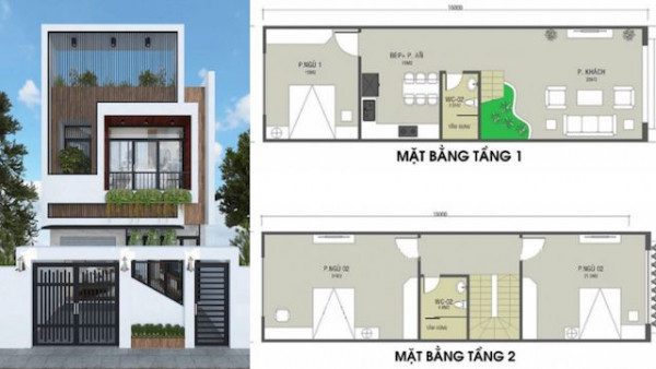 Mẫu bản vẽ nhà 2 tầng, 3 phòng ngủ - Nội Thất Ocean
