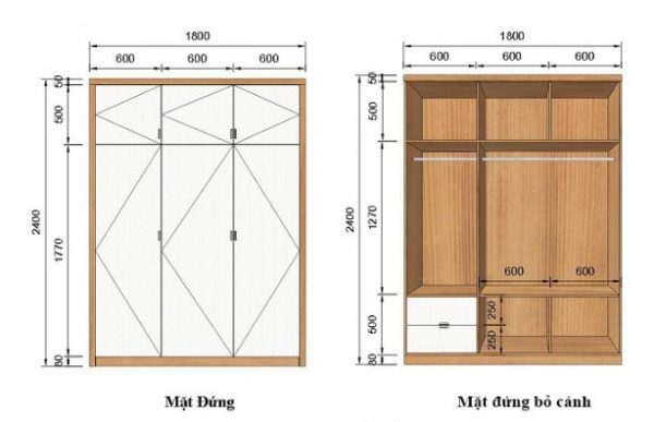 Kích thước tủ quần áo 