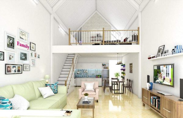 mẫu nhà cấp 4 có gác lửng 4x16
