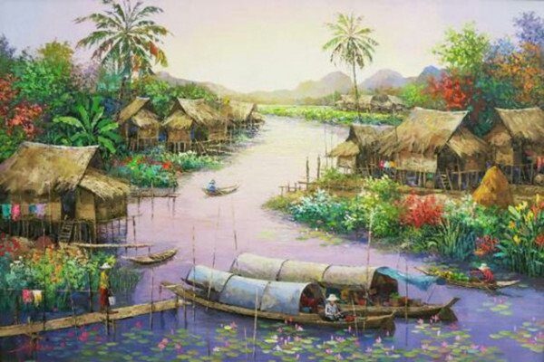Phong cảnh làng quê trên sông
