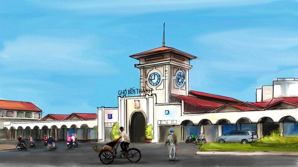 Tranh vẽ phong cảnh chợ Bến Thành 