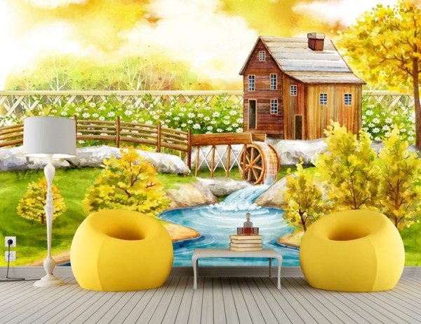 Tranh dán tường phong cảnh đồng quê