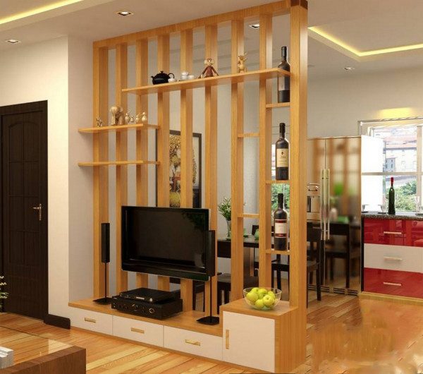 Vách ngăn phòng khách bằng gỗ