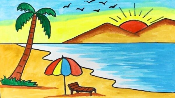 Vẽ tranh phong cảnh biển đơn giản mà đẹp